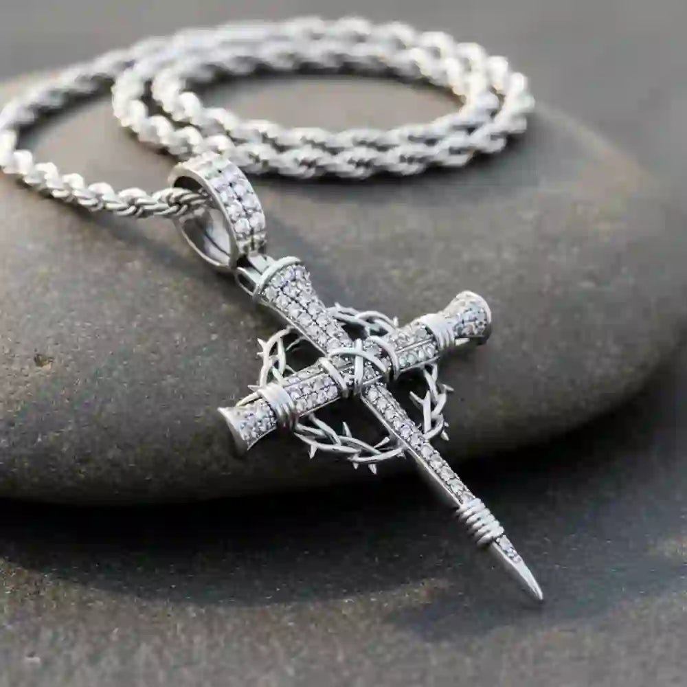 Christianartworkshop Pave Zircon Nail Cross Necklace with Crown of Thorns: A Reminder of Divine Love - image 2