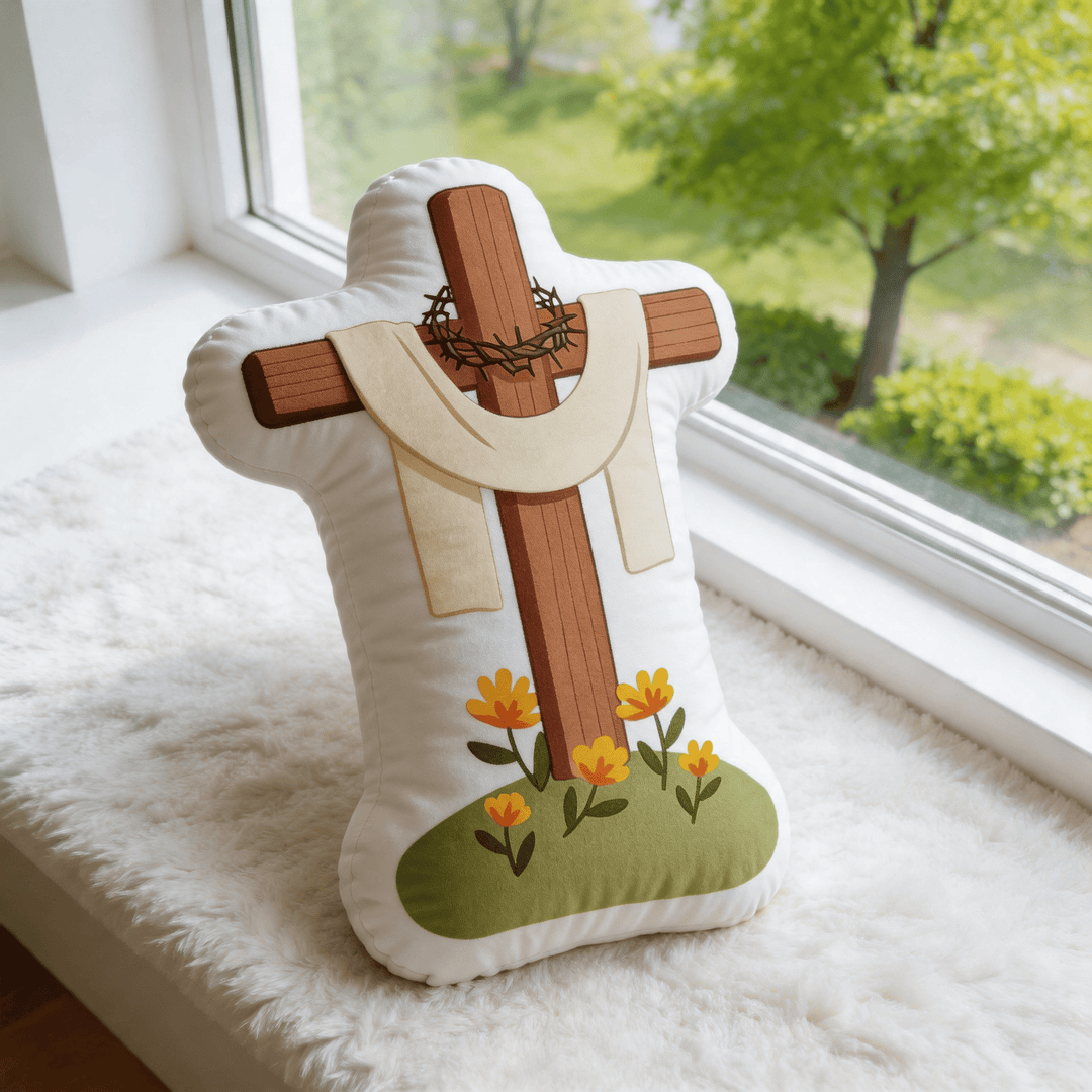 Christianartworkshop Floral Cross with Crown of Thorns and Cloth Drape Faith-Inspired Decorative Pillow - 24" (60cm) - image 0