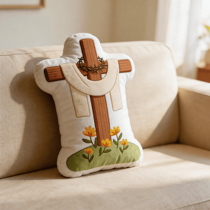 Christianartworkshop Floral Cross with Crown of Thorns and Cloth Drape Faith-Inspired Decorative Pillow - image 4