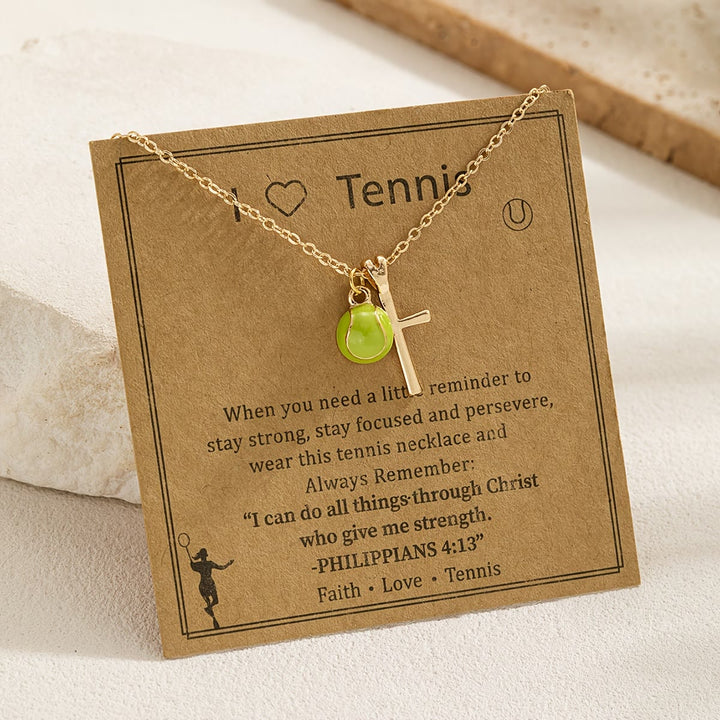 Christianartworkshop Sport Ball & Cross Pendant Necklace with Philippians 4:13 Verse: A Symbol of Faith and Athletic Strength - Tennis - image 5