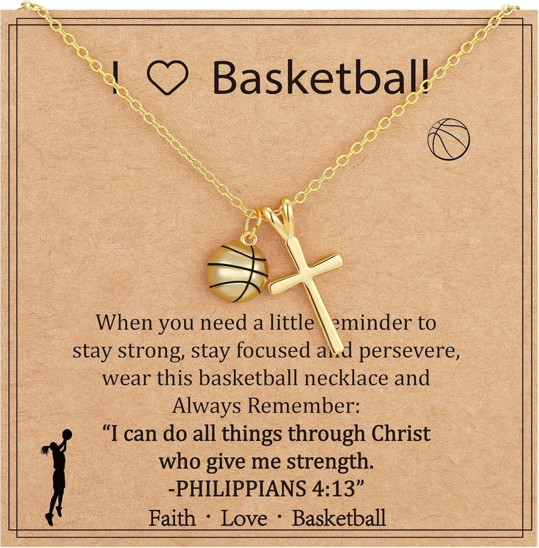 Christianartworkshop Sport Ball & Cross Pendant Necklace with Philippians 4:13 Verse: A Symbol of Faith and Athletic Strength - Basketball - image 3