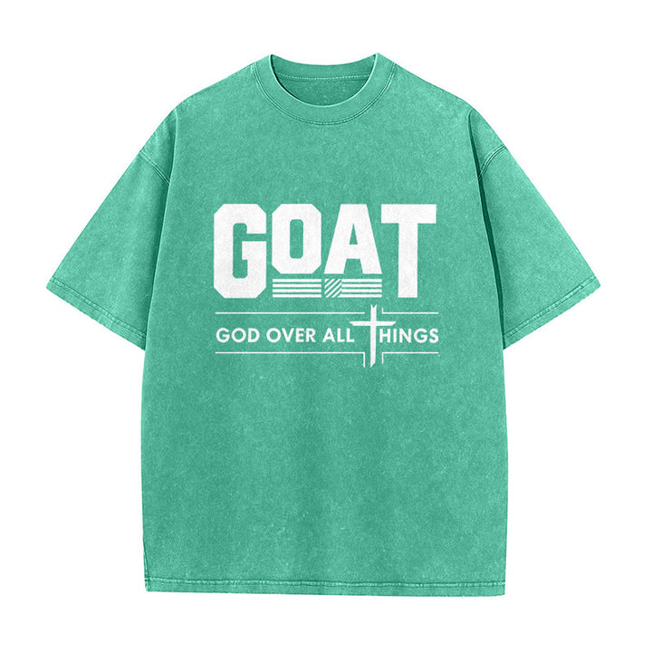 Christianartworkshop GOAT God Over All Things Faith Statement Washed Unisex T-Shirt - Green - 5XL - image 2
