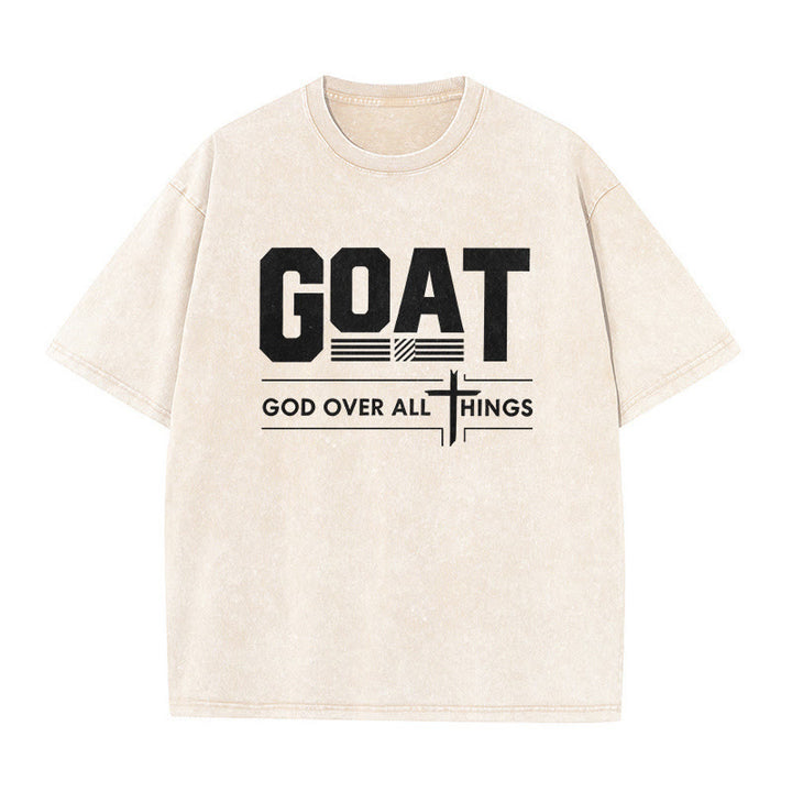 Christianartworkshop GOAT God Over All Things Faith Statement Washed Unisex T-Shirt - Beige - 5XL - image 4
