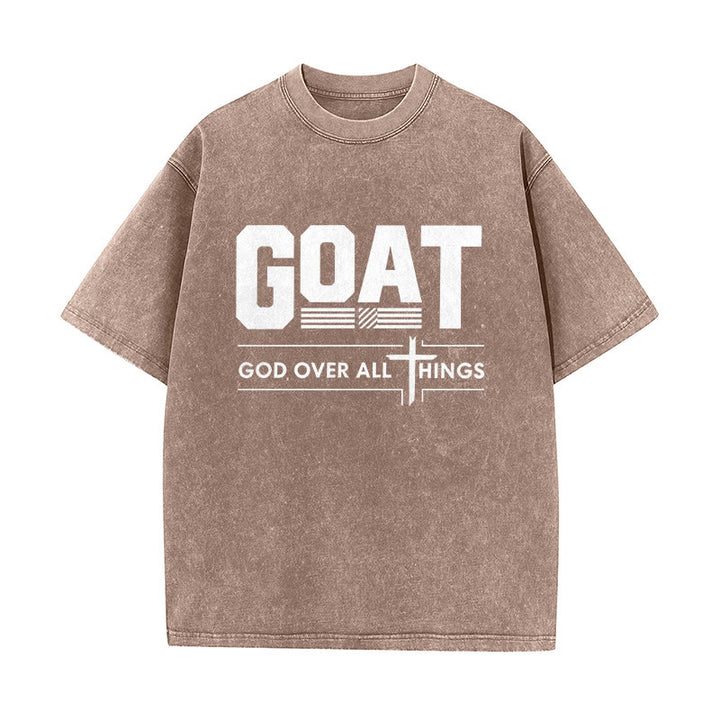 Christianartworkshop GOAT God Over All Things Faith Statement Washed Unisex T-Shirt - Brown - 5XL - image 3