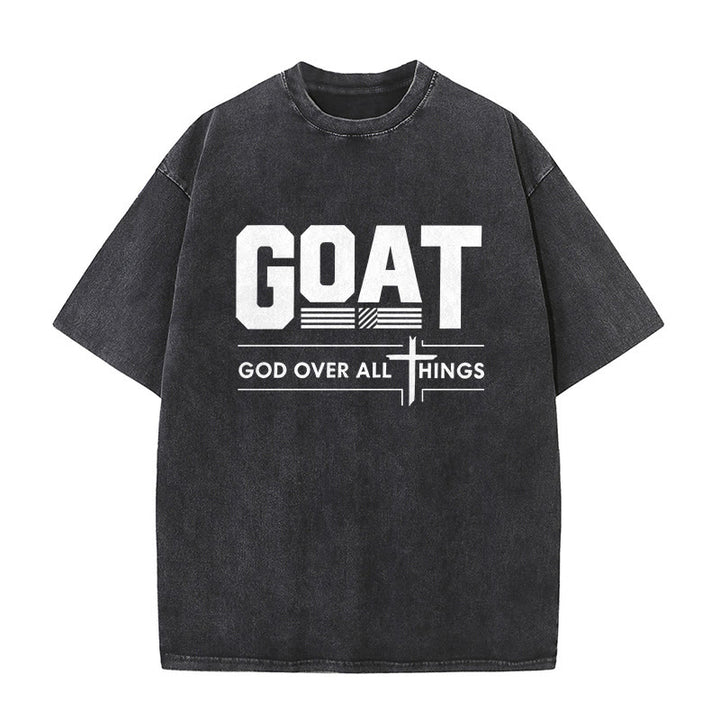Christianartworkshop GOAT God Over All Things Faith Statement Washed Unisex T-Shirt - Black - 5XL - image 0