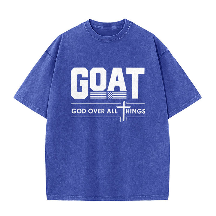 Christianartworkshop GOAT God Over All Things Faith Statement Washed Unisex T-Shirt - Blue - 5XL - image 7