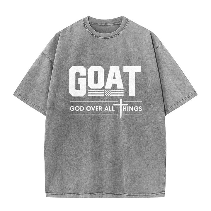 Christianartworkshop GOAT God Over All Things Faith Statement Washed Unisex T-Shirt - Grey - 5XL - image 8