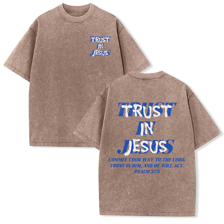 Christianartworkshop Trust In Jesus Psalm 37 5 Front And Back Print Washed Unisex T-Shirt - Brown - 5XL - image 12