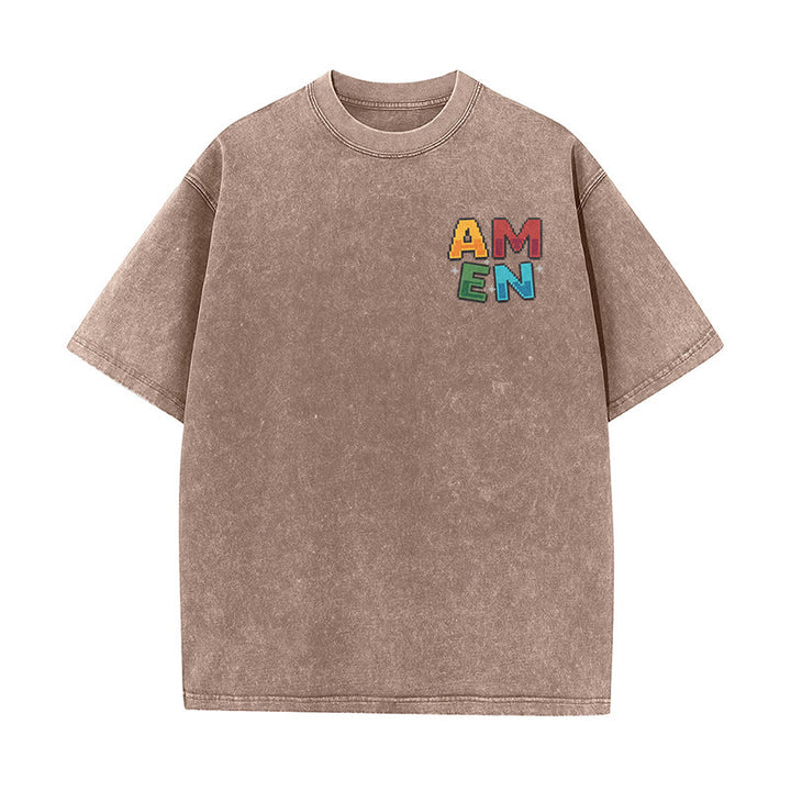 Christianartworkshop Amen Pixel Art Agree Move End Never Acronym Front And Back Print Washed T-Shirt - image 1