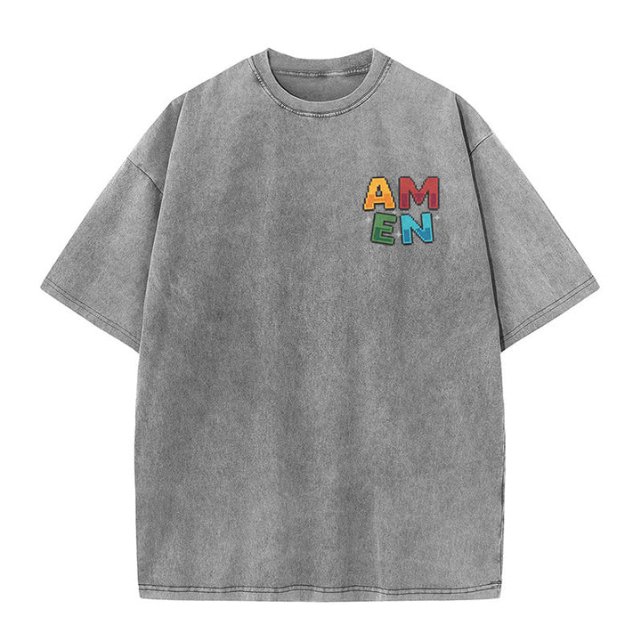 Christianartworkshop Amen Pixel Art Agree Move End Never Acronym Front And Back Print Washed T-Shirt - image 25