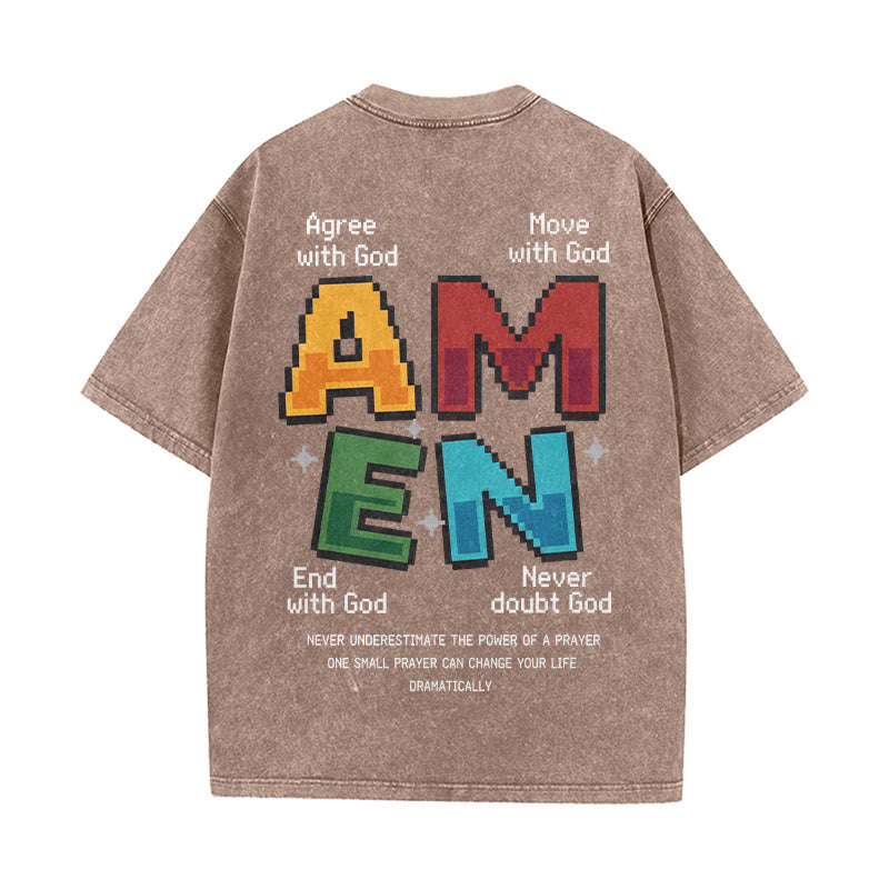 Christianartworkshop Amen Pixel Art Agree Move End Never Acronym Front And Back Print Washed T-Shirt - image 2