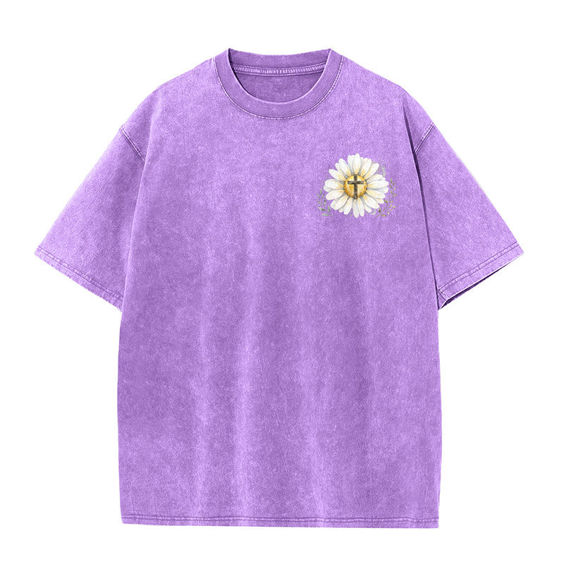 Christianartworkshop Jesus Saved My Life Watercolor Daisy Cross Front And Back Print Washed T-Shirt - image 20