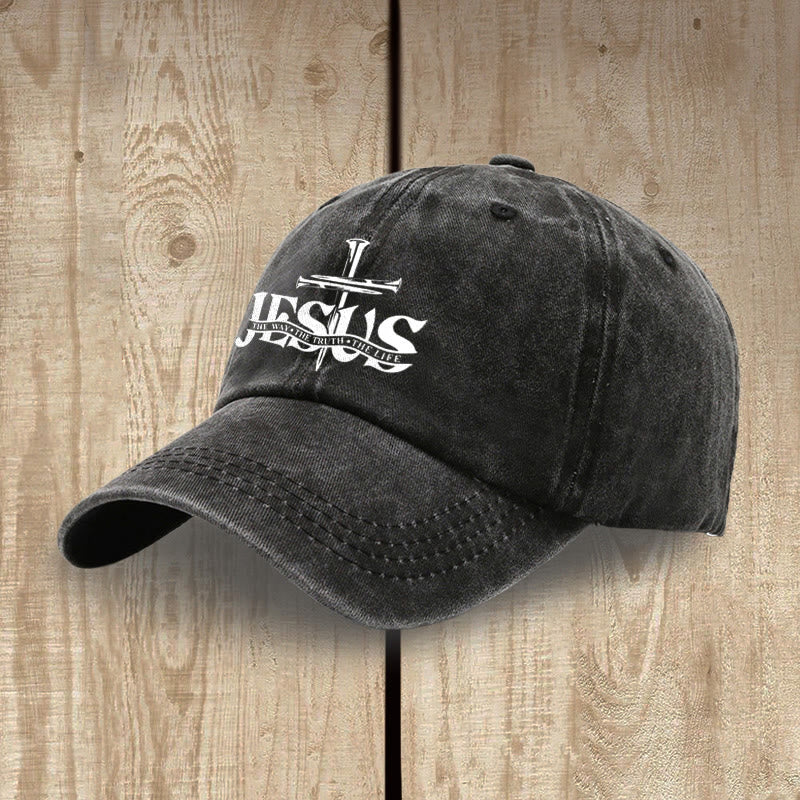 Christianartworkshop Jesus The Way The Truth The Life Nails Cross Embroidered Washed Baseball Cap - image 1