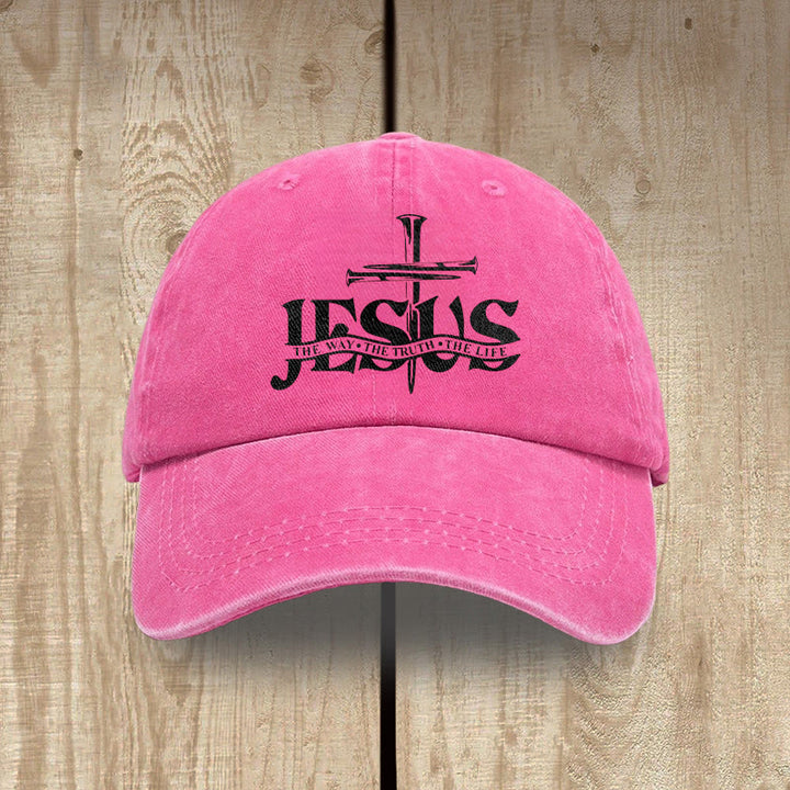 Christianartworkshop Jesus The Way The Truth The Life Nails Cross Embroidered Washed Baseball Cap - Rose - image 16