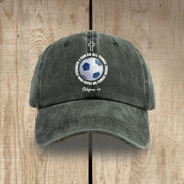 Christianartworkshop I Can Do All Things Through Christ Soccer Philippians 4 13 Washed Baseball Cap - Army Green - image 13