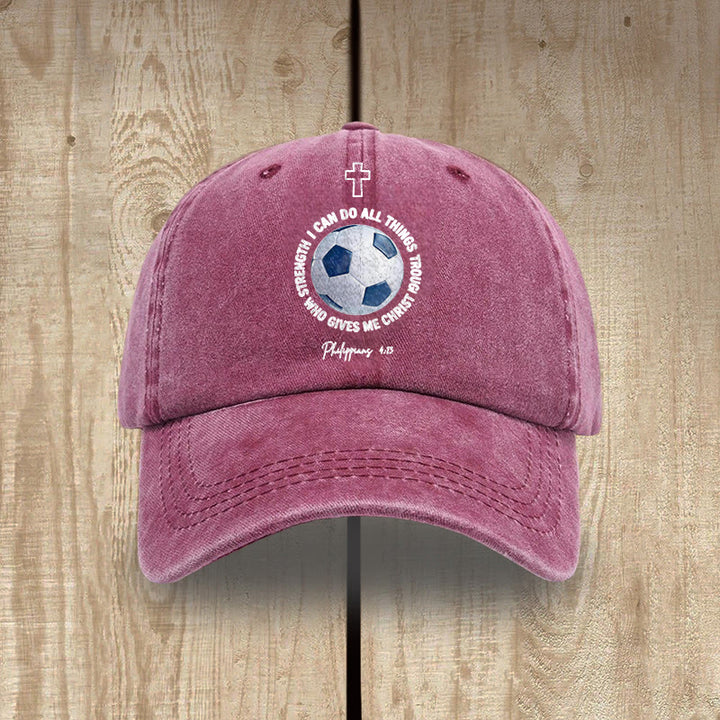 Christianartworkshop I Can Do All Things Through Christ Soccer Philippians 4 13 Washed Baseball Cap - Wine Red - image 11