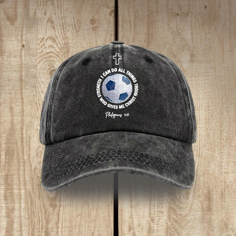 Christianartworkshop I Can Do All Things Through Christ Soccer Philippians 4 13 Washed Baseball Cap - Black - image 0