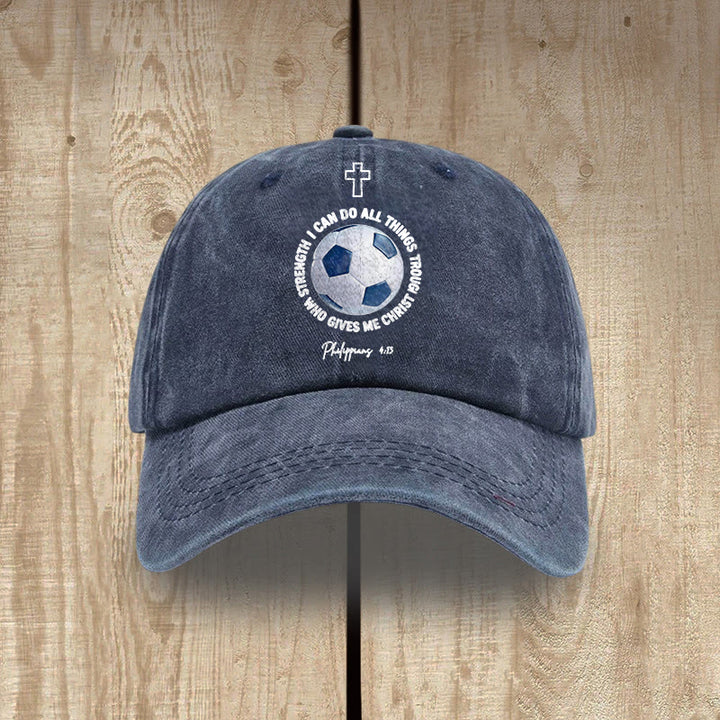 Christianartworkshop I Can Do All Things Through Christ Soccer Philippians 4 13 Washed Baseball Cap - Navy Blue - image 5