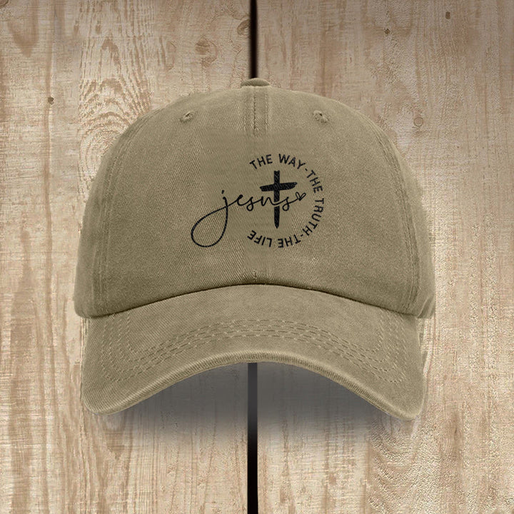 Christianartworkshop Jesus The Way The Truth The Life Cross Circle Script Washed Baseball Cap - Khaki - image 15