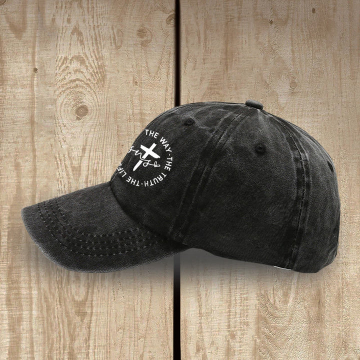 Christianartworkshop Jesus The Way The Truth The Life Cross Circle Script Washed Baseball Cap - image 1