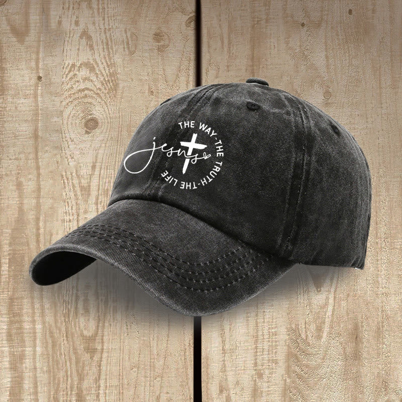Christianartworkshop Jesus The Way The Truth The Life Cross Circle Script Washed Baseball Cap - image 2