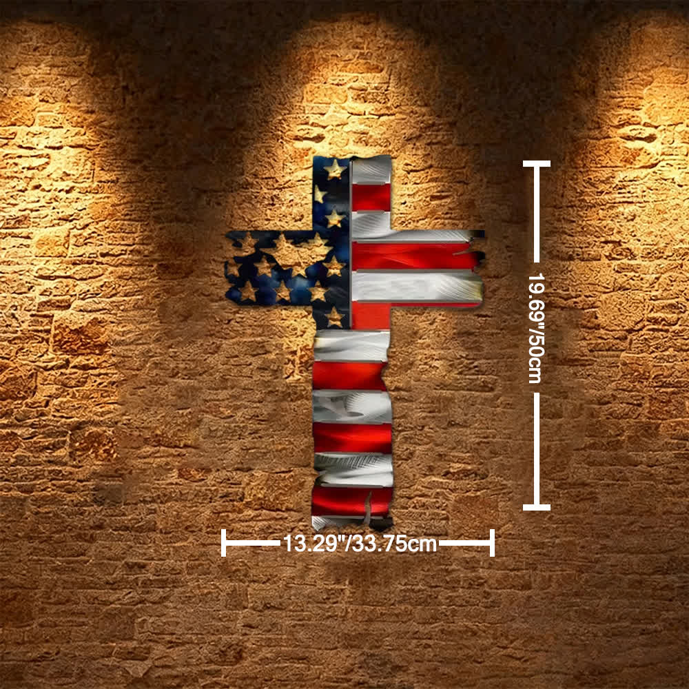 Christianartworkshop Rustic American Flag Patriotic Cross Metal Wall Decor: A Symbol Of Fearless Faith - Deep Blue - 13.29''*19.69''/33.75*50cm - image 9