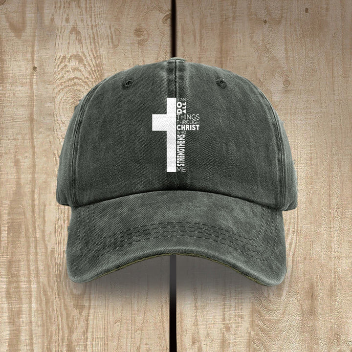 Christianartworkshop I Can Do All Things Through Christ Cross Shaped Scripture Washed Baseball Cap - Army Green - image 13
