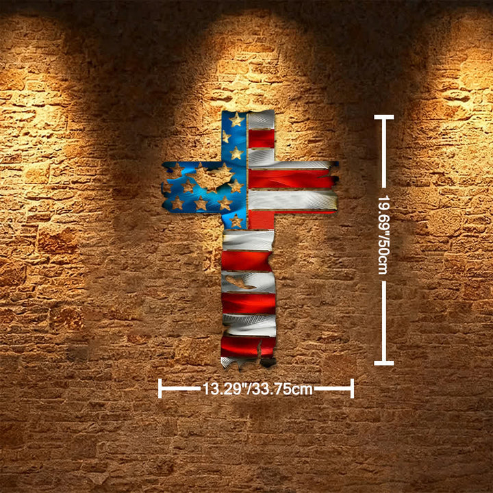 Christianartworkshop Rustic American Flag Patriotic Cross Metal Wall Decor: A Symbol Of Fearless Faith - Blue - 13.29''*19.69''/33.75*50cm - image 11