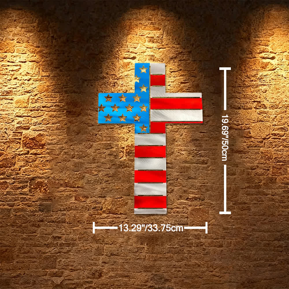 Christianartworkshop Precision-Cut American Flag Cross Metal Wall Decor: Sacred Symbolism for Home and Heart - 13.29''*19.69''/33.75*50cm - image 5