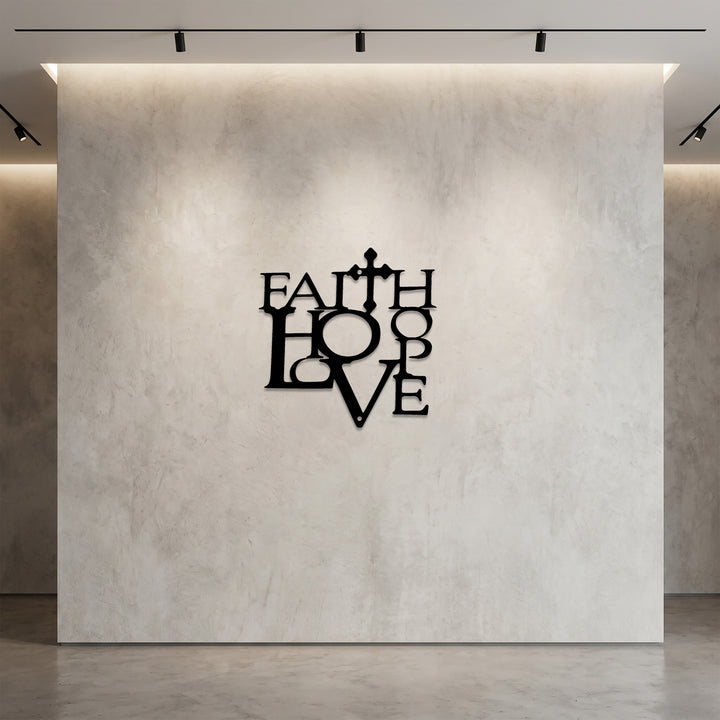 Christianartworkshop Faith Love Cross Integrated Metal Wall Decor: A Declaration of Core Christian Values - image 2