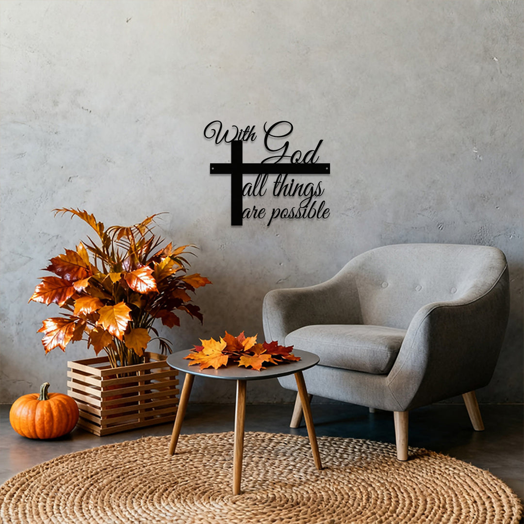 Christianartworkshop With God All Things Are Possible Cross-Integrated Cursive Metal Wall Decor: A Graceful Statement Of Faith - image 1