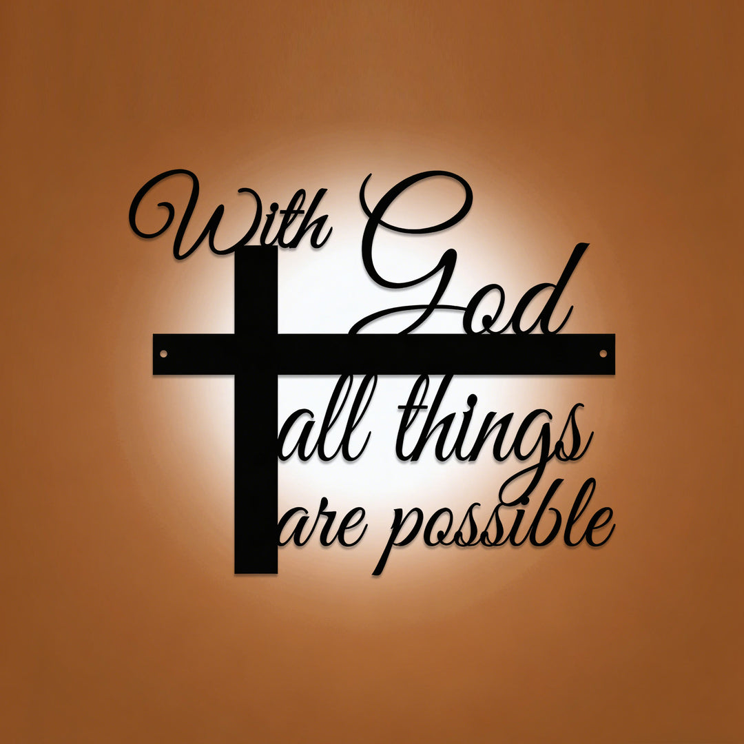 Christianartworkshop With God All Things Are Possible Cross-Integrated Cursive Metal Wall Decor: A Graceful Statement Of Faith - 16.46''*19.69''*0.05"/41.8*50*0.12cm - image 0