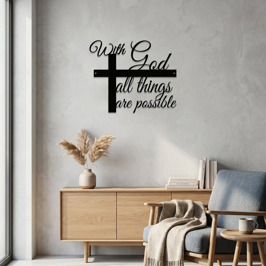 Christianartworkshop With God All Things Are Possible Cross-Integrated Cursive Metal Wall Decor: A Graceful Statement Of Faith - image 3
