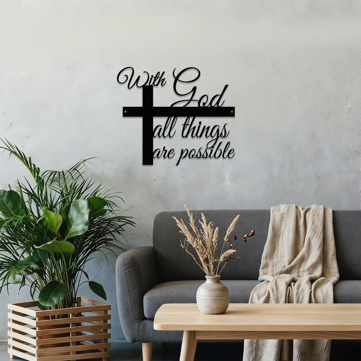 Christianartworkshop With God All Things Are Possible Cross-Integrated Cursive Metal Wall Decor: A Graceful Statement Of Faith - image 4