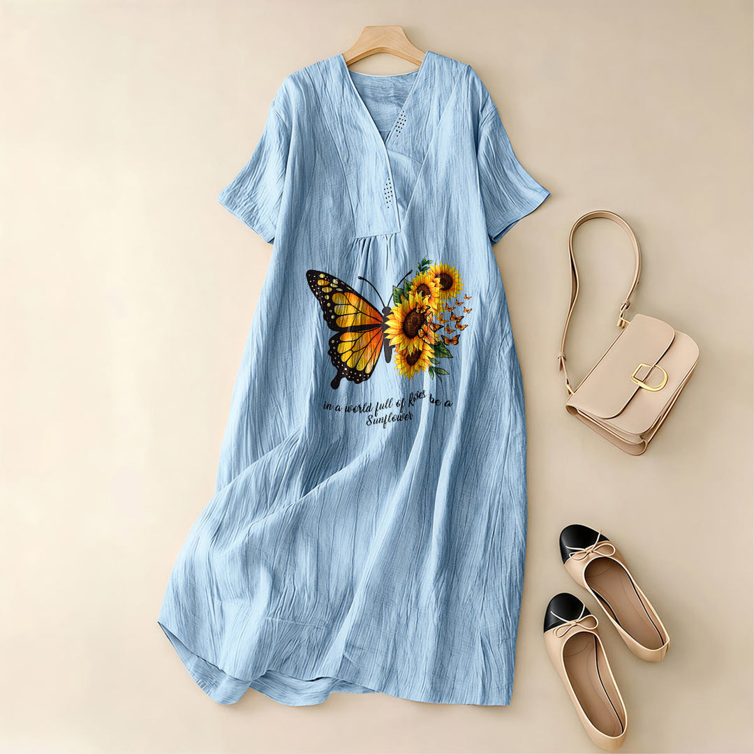 Christianartworkshop Butterfly & Sunflower Inspirational Quote V-Neck Short Sleeve Midi Dress - image 3