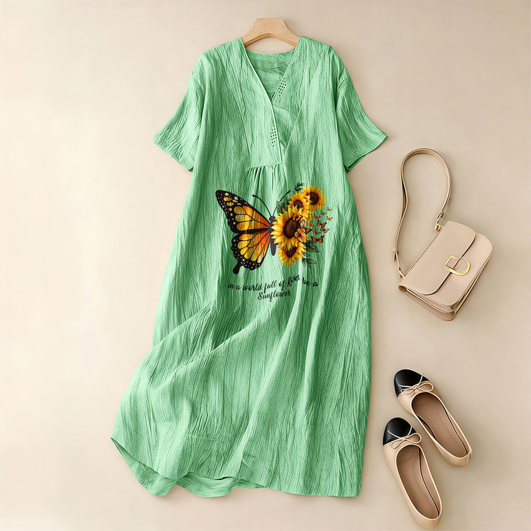 Christianartworkshop Butterfly & Sunflower Inspirational Quote V-Neck Short Sleeve Midi Dress - image 5