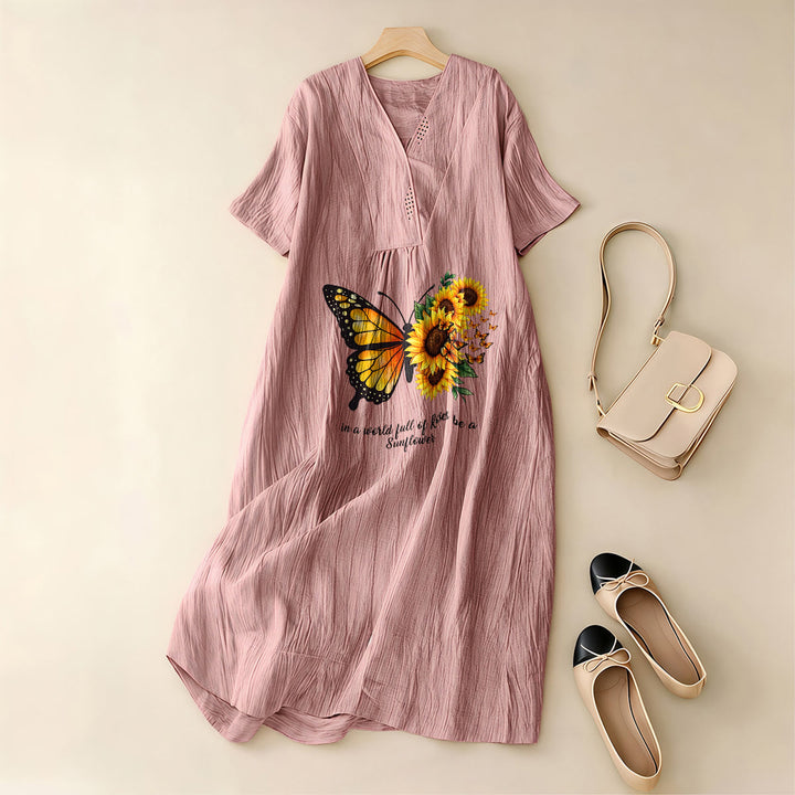 Christianartworkshop Butterfly & Sunflower Inspirational Quote V-Neck Short Sleeve Midi Dress - image 9