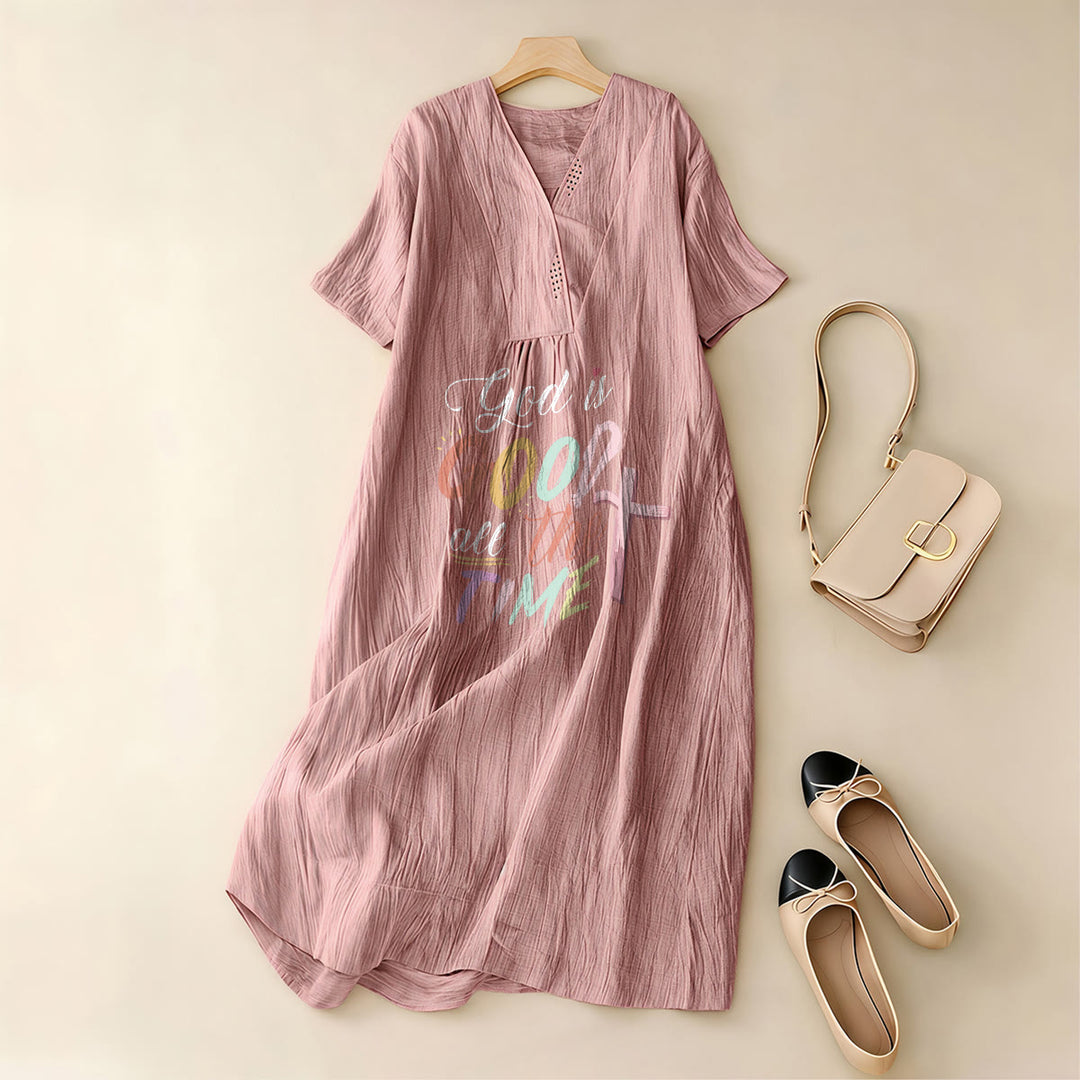 Christianartworkshop Faith-Inspired "God Is Good All The Time" V-Neck Short Sleeve Midi DressChristianartworkshop Faith-Inspired "God Is Good All The Time" V-Neck Short Sleeve Midi Dress - image 9