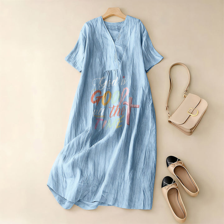 Christianartworkshop Faith-Inspired "God Is Good All The Time" V-Neck Short Sleeve Midi DressChristianartworkshop Faith-Inspired "God Is Good All The Time" V-Neck Short Sleeve Midi Dress - image 5