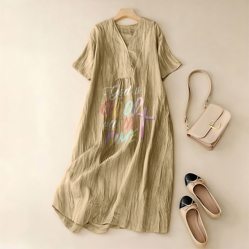 Christianartworkshop Faith-Inspired "God Is Good All The Time" V-Neck Short Sleeve Midi DressChristianartworkshop Faith-Inspired "God Is Good All The Time" V-Neck Short Sleeve Midi Dress - image 1
