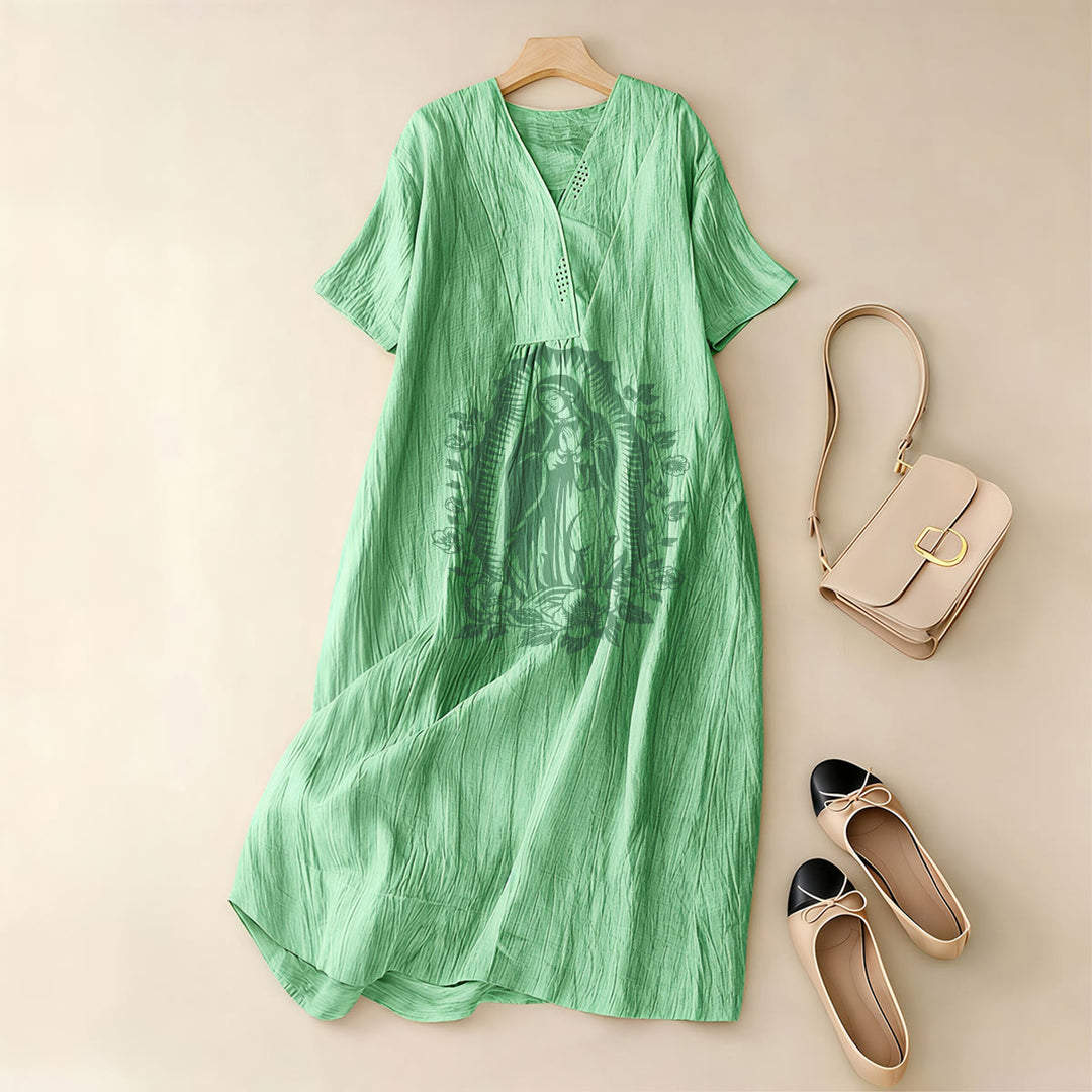 Christianartworkshop Our Lady of Guadalupe Silhouette V-Neck Short Sleeve Midi Dress - image 5