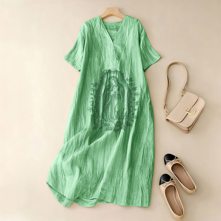 Christianartworkshop Our Lady of Guadalupe Silhouette V-Neck Short Sleeve Midi Dress - image 5