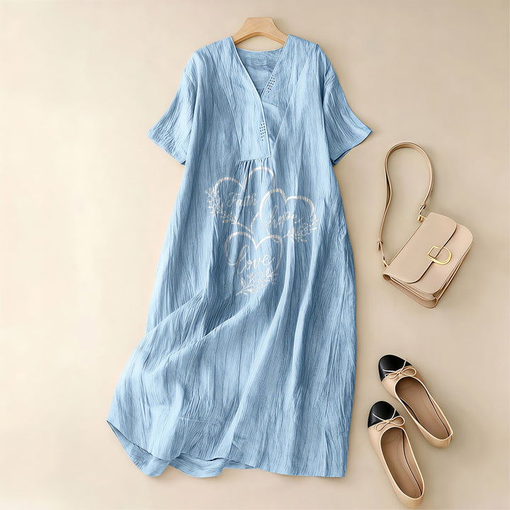 Christianartworkshop Floral Heart "Faith Hope Love" Print V-Neck Short Sleeve Midi Dress - image 3