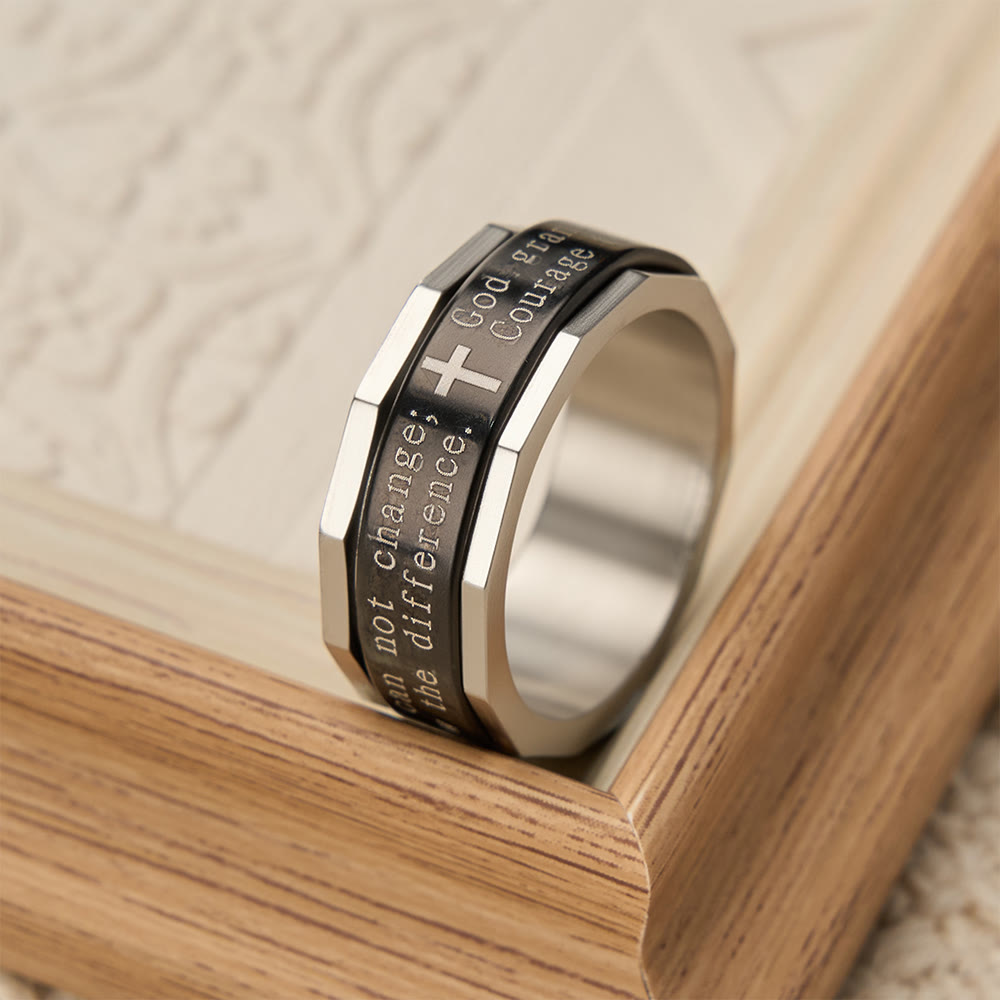 Christianartworkshop Serenity Prayer Spinner Ring with Cross Engraving: A Symbol of Divine Courage - image 1