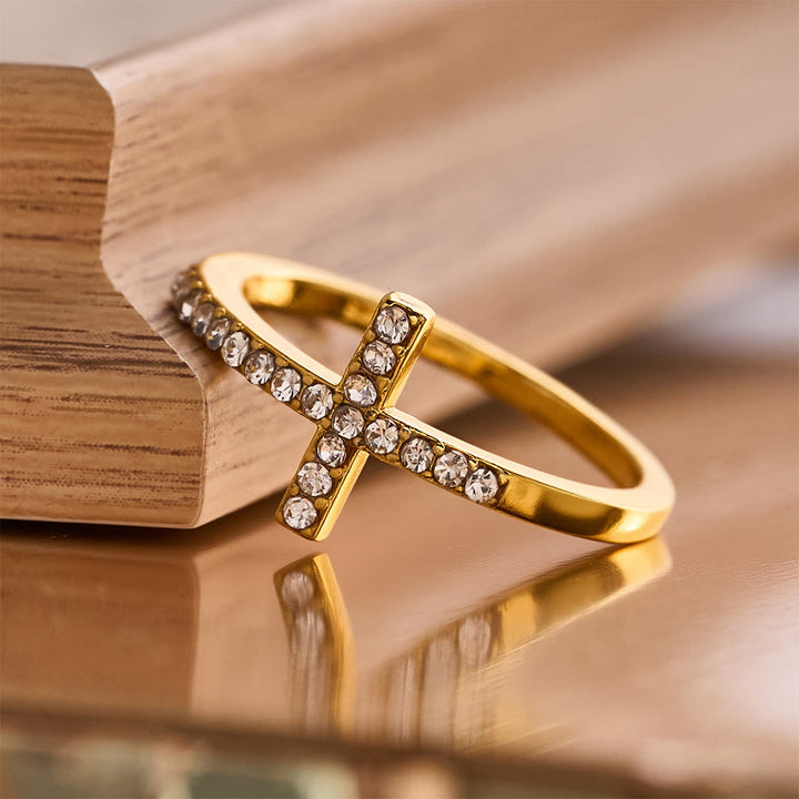 Christianartworkshop Delicate Sideways Cross Zircon Ring with All-Over Stone Setting: A Reminder of Understated Divine Grace - image 2