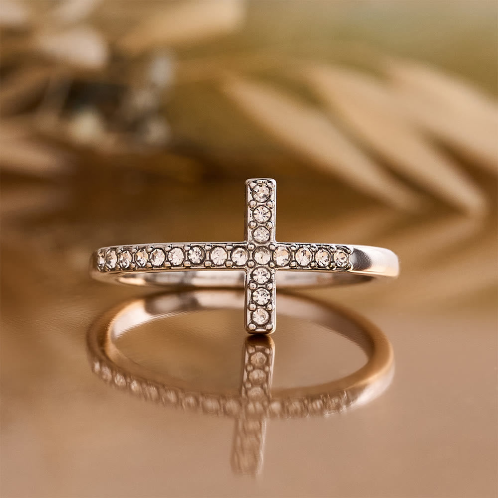 Christianartworkshop Delicate Sideways Cross Zircon Ring with All-Over Stone Setting: A Reminder of Understated Divine Grace - image 15