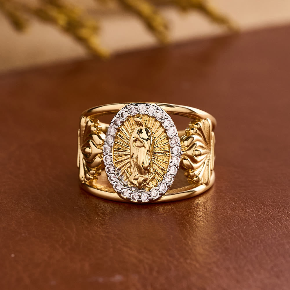 Christianartworkshop Intricate Guadalupe Virgin Ring with Zircon Halo: A Reminder of Heavenly Grace - Our Lady (Suitable for US Sizes 7 - 9) - image 0