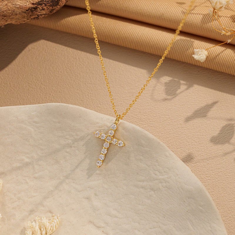 Christianartworkshop Minimalist Zircon Cross Necklace in Gold and Silver Tones: A Reminder of Subtle Divine Grace - Golden - image 3