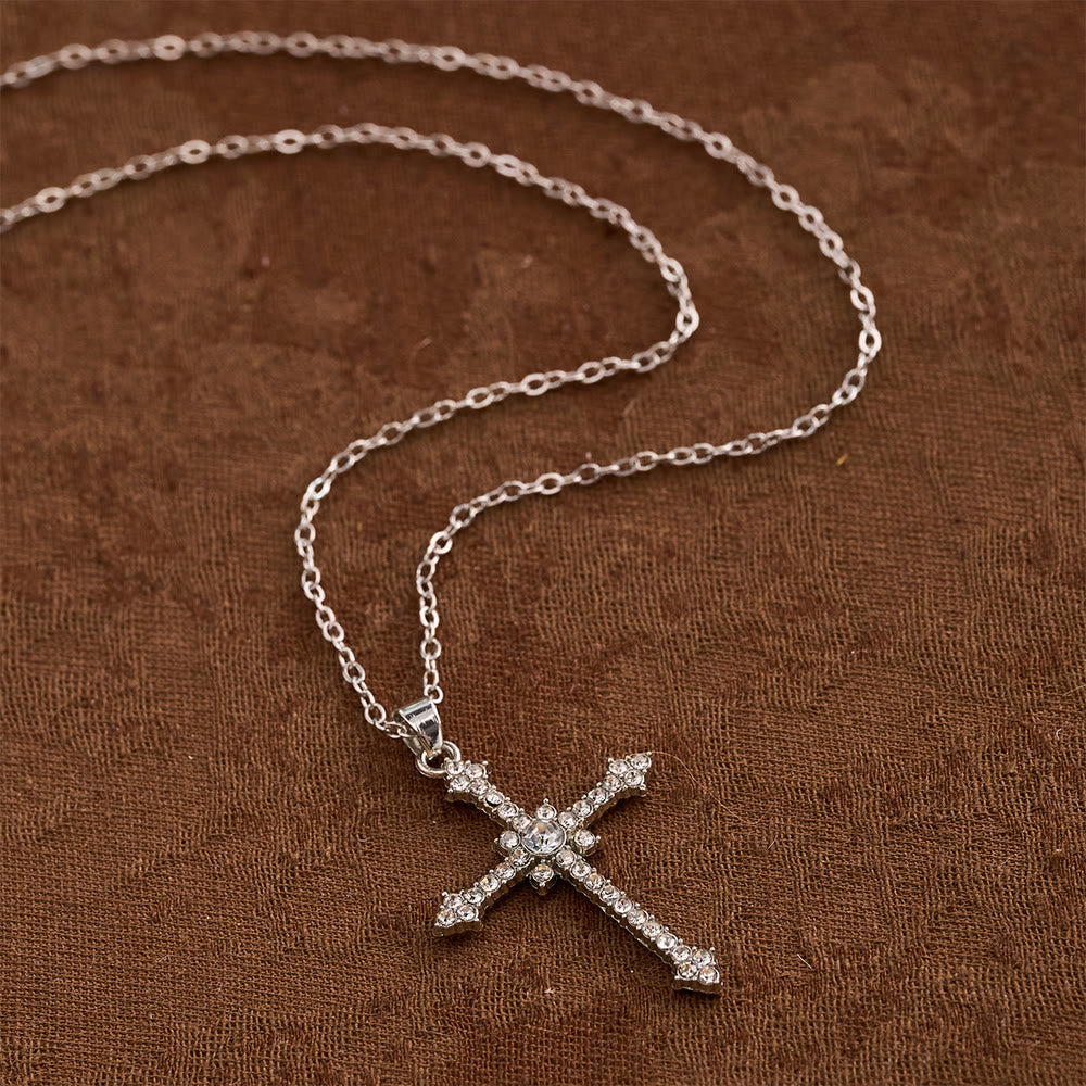 Christianartworkshop Refined Zircon-Encrusted Cross Pendant Necklace with Central Stone: An Emblem of Quiet Devotion - image 1
