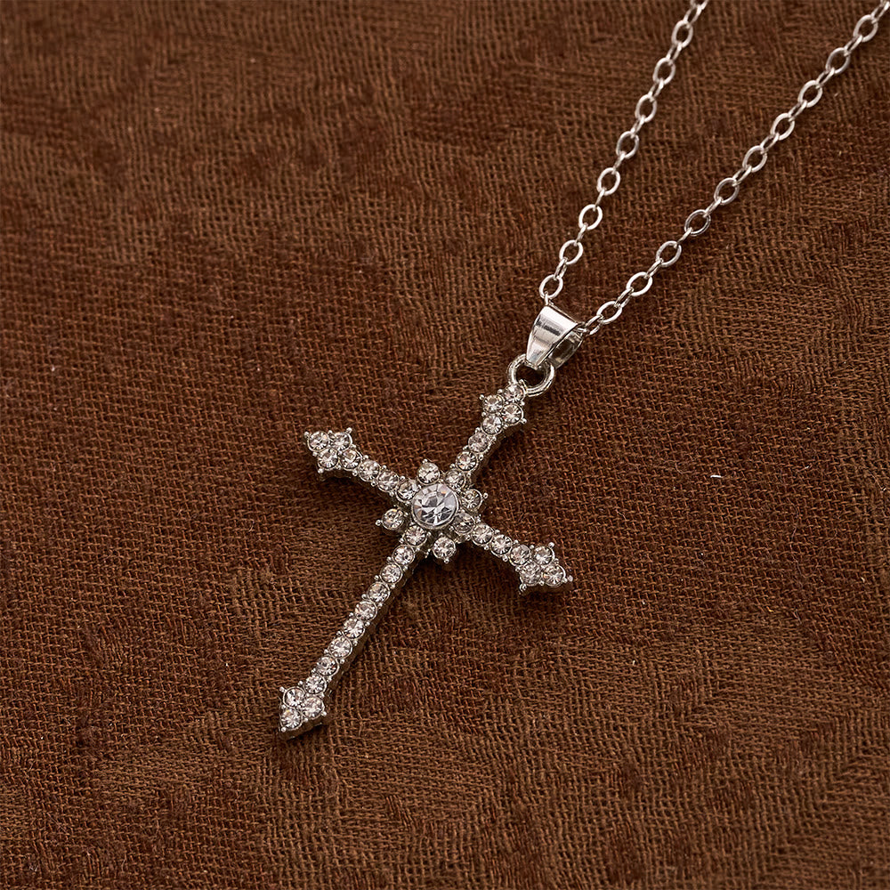 Christianartworkshop Refined Zircon-Encrusted Cross Pendant Necklace with Central Stone: An Emblem of Quiet Devotion - Cross - image 0